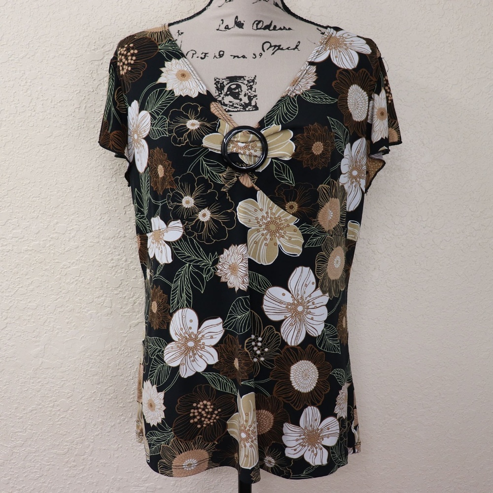 Perception Women Floral Top Buckle Size 1X Black